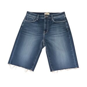 L'AGENCE Cicely High Rise Bermuda Denim Shorts Sequoia Blue Raw Hem 28 2717RDMN